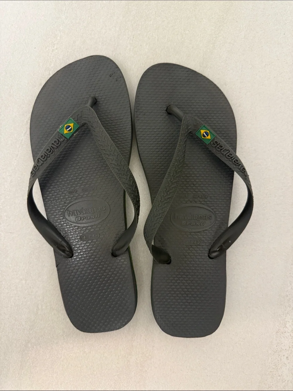 Havaianas Gray Flip Flop with Green Trim and Brazil Flag Accent
